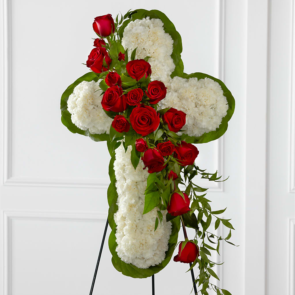 Floral Cross Easel – Dejavu Florist And Balloons, Durham NC