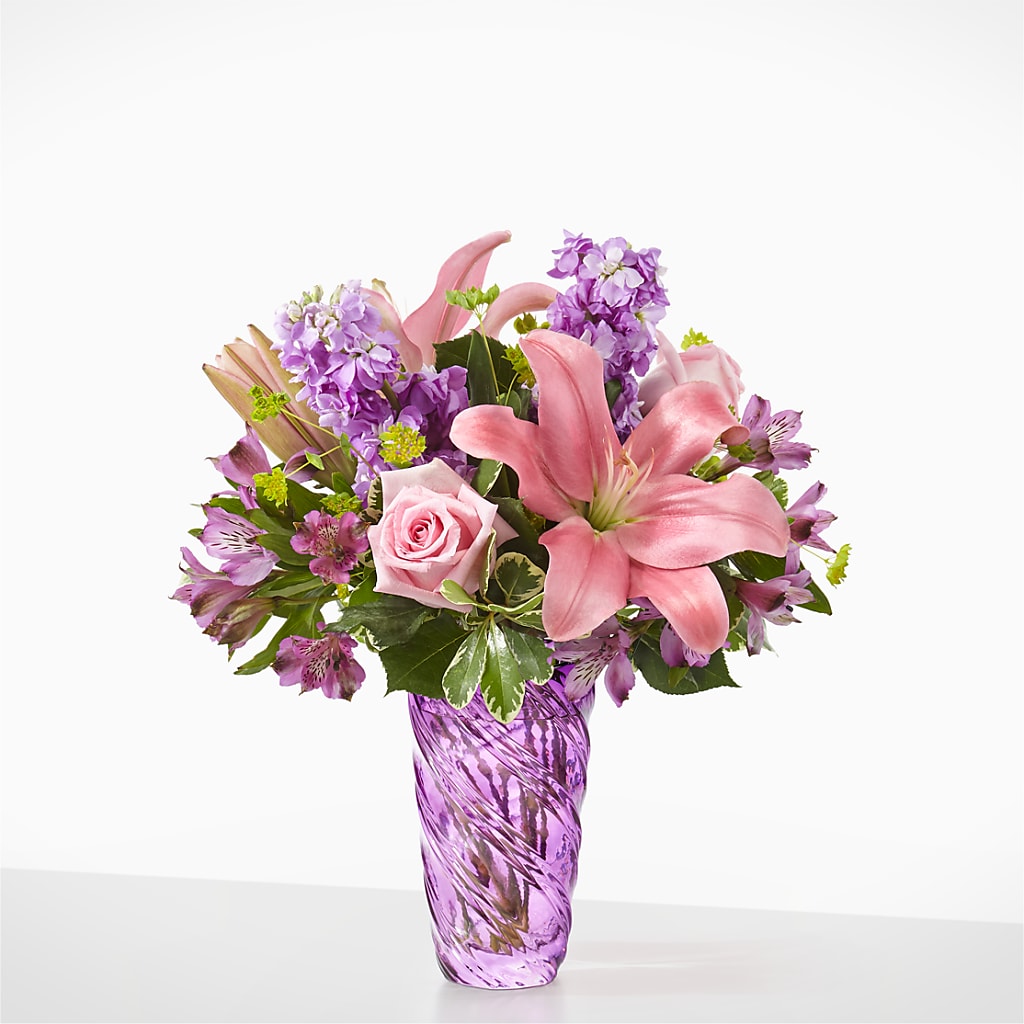 Precious Petals Bouquet with Luxe Swirl Vase – Dejavu Florist And Balloons, Durham NC