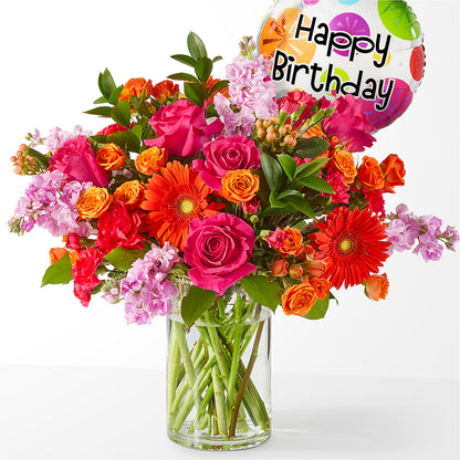 Fiesta Bouquet with Birthday Balloon –  Dejavu Florist And Balloons, Durham NC