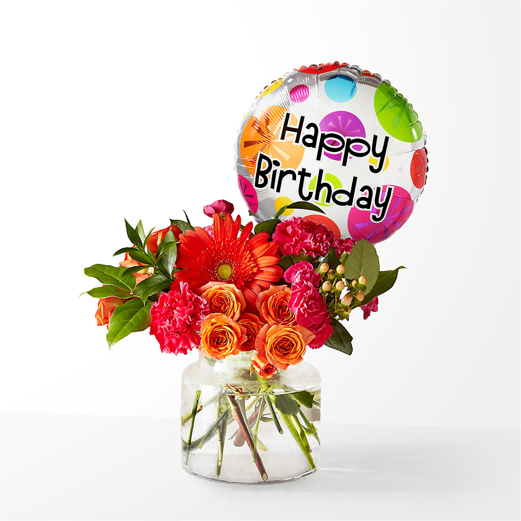 Fiesta Bouquet with Birthday Balloon –  Dejavu Florist And Balloons, Durham NC