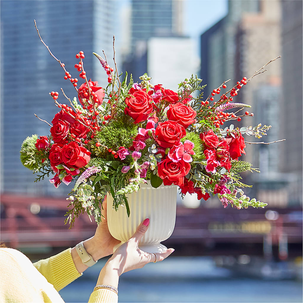 Big Red Bow Bouquet –  Dejavu Florist And Balloons, Durham NC