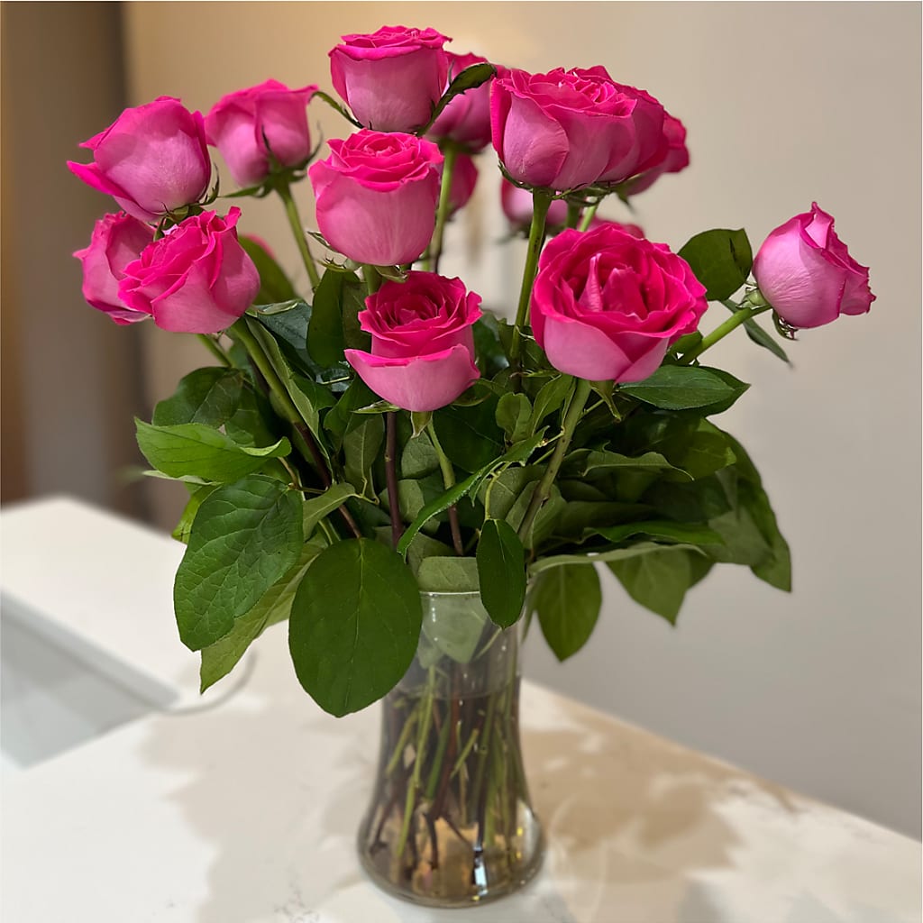 Long Stem Pink Rose Bouquet –  Dejavu Florist And Balloons, Durham NC