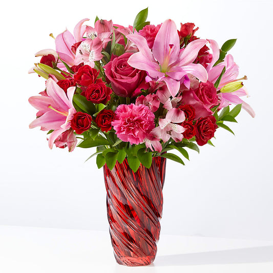 In Love Bouquet with Luxe Swirl Vase –  Dejavu Florist And Balloons, Durham NC