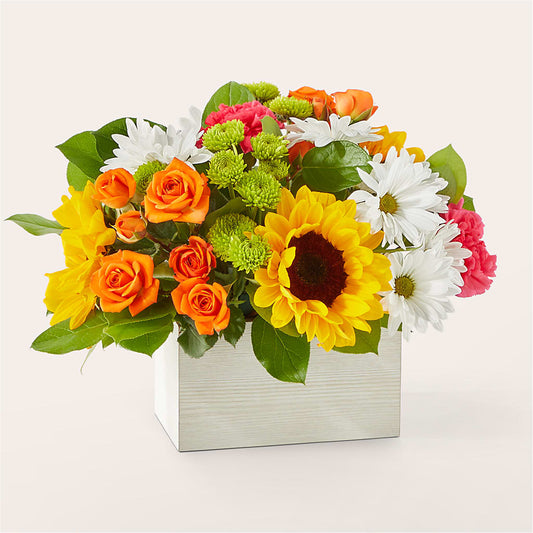 Sun-drenched Blooms Box Bouquet –  Dejavu Florist And Balloons, Durham NC