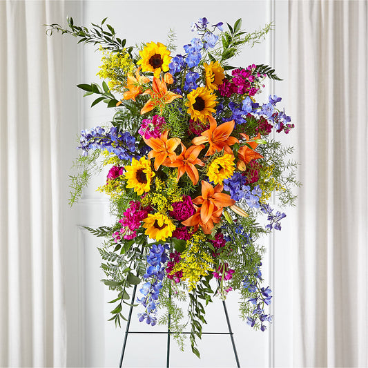 Sunlit Memories Standing Spray (Standard) –  Dejavu Florist And Balloons, Durham NC