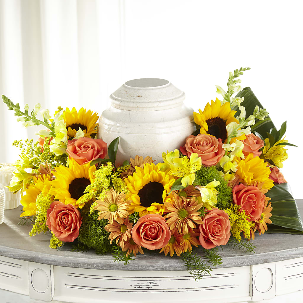 Faithful Sunflower Cremation Adornment –  Dejavu Florist And Balloons, Durham NC