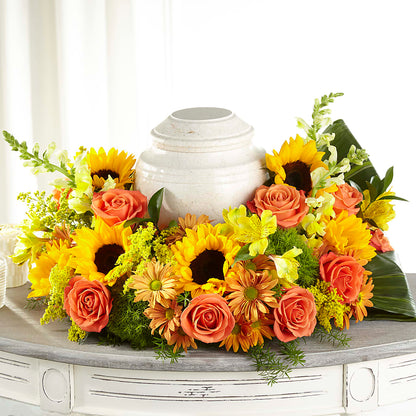 Faithful Sunflower Cremation Adornment –  Dejavu Florist And Balloons, Durham NC