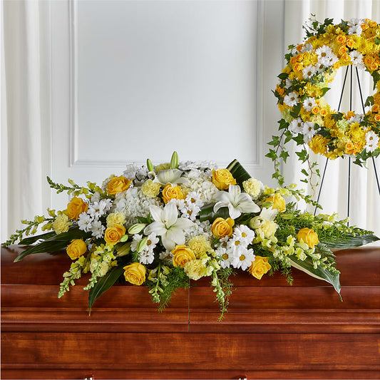 Golden Harmony Casket Spray –  Dejavu Florist And Balloons, Durham NC