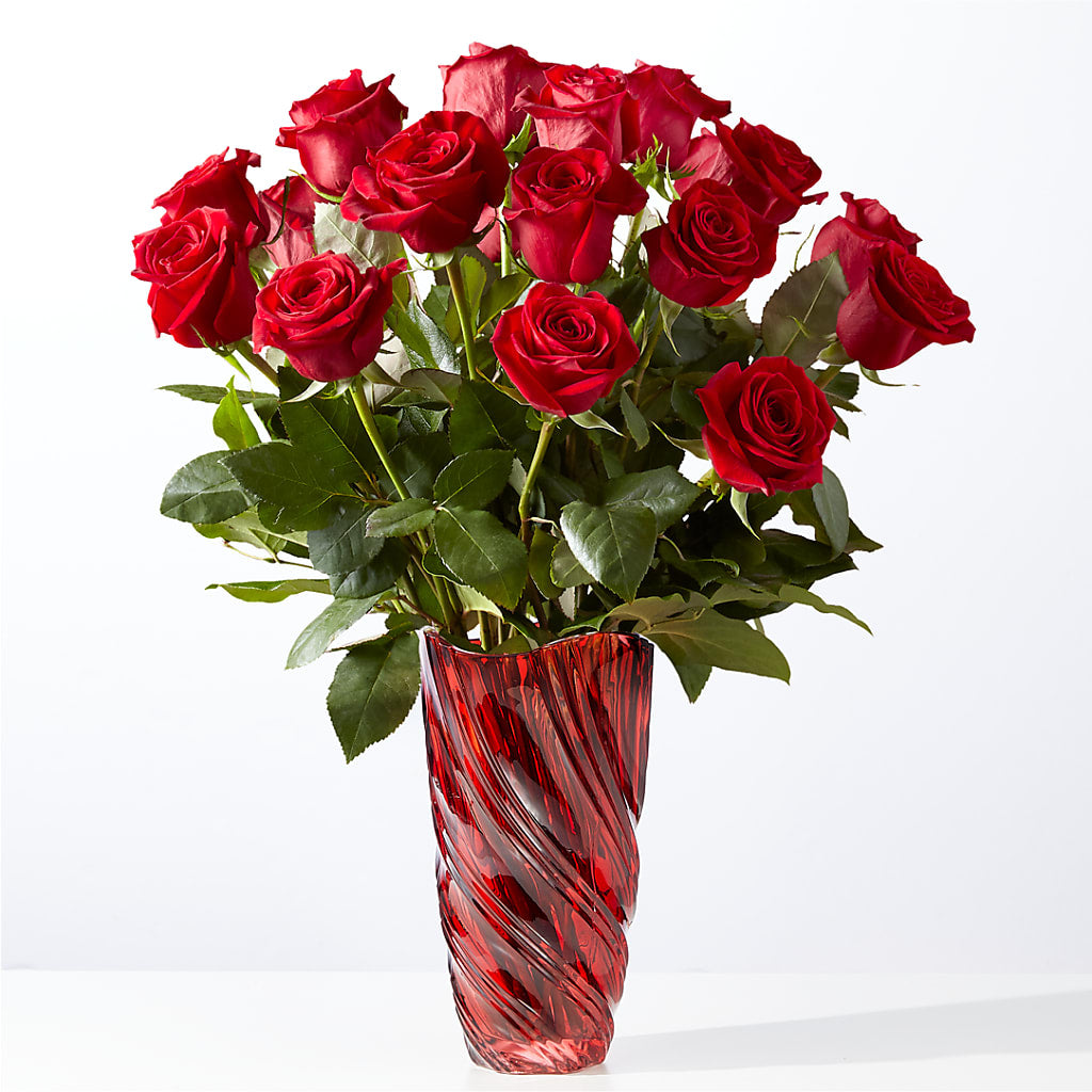 Classic Love Red Rose Bouquet with Luxe Swirl Vase –  Dejavu Florist And Balloons, Durham NC