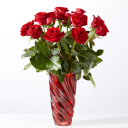 Classic Love Red Rose Bouquet with Luxe Swirl Vase –  Dejavu Florist And Balloons, Durham NC