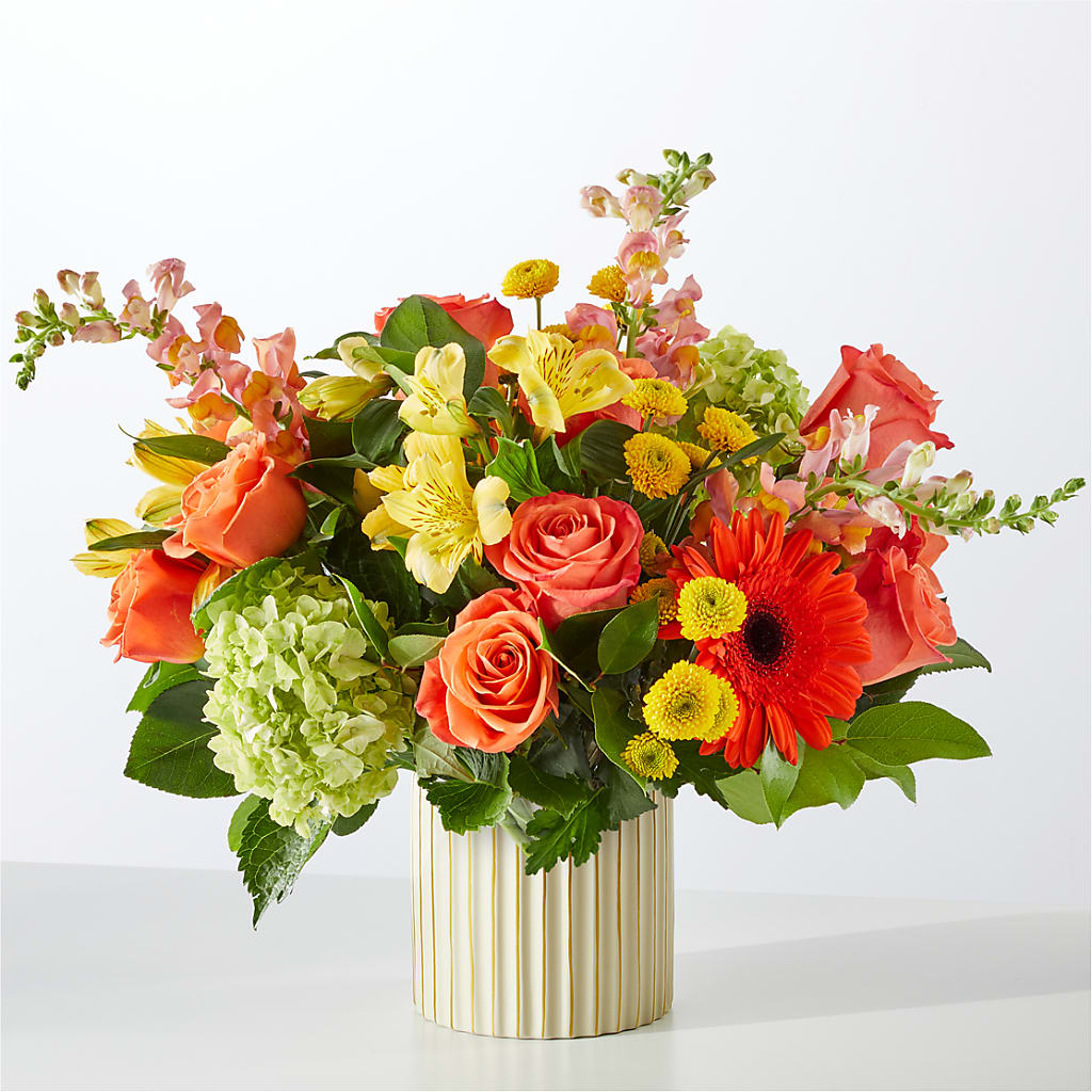 Autumn Sunshine Bouquet with Ivory Vase –  Dejavu Florist And Balloons, Durham NC