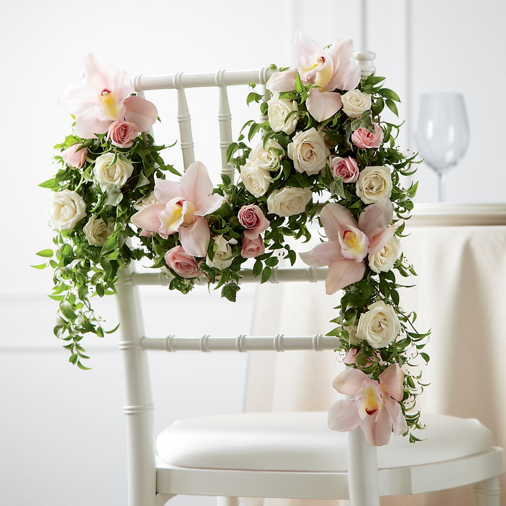 Orchid Rose Chair Décor –  Dejavu Florist And Balloons, Durham NC