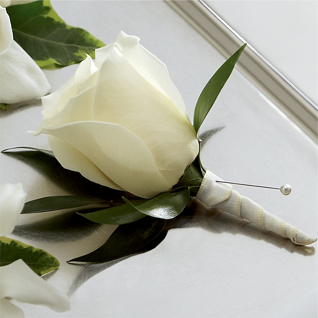 White Rose Boutonniere –  Dejavu Florist And Balloons, Durham NC