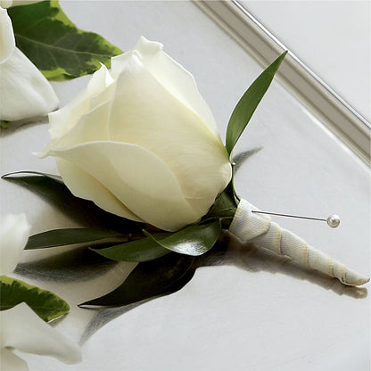 White Rose Boutonniere –  Dejavu Florist And Balloons, Durham NC