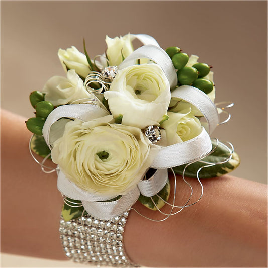 White Wedding Corsage –  Dejavu Florist And Balloons, Durham NC